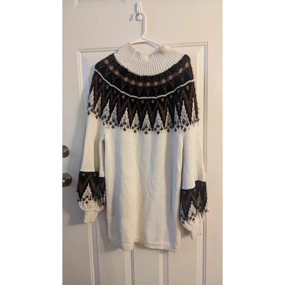 Free People Scotland Wool Blend Fair Isle Puff Sleeve Sweater Dress,  Small